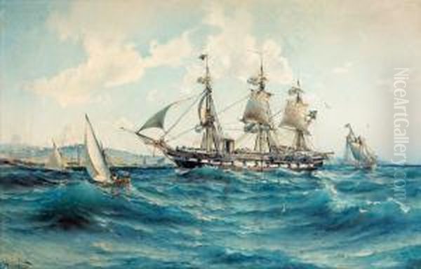 Possibly Hms Vanadis In The Mediterranean Offnorth Africa Oil Painting by Af Herman Sillen