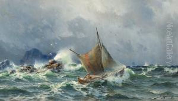 Stormigt Hav Oil Painting by Af Herman Sillen