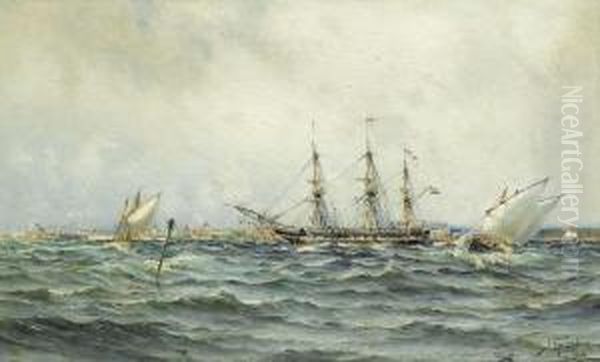 Shipping Off The Coast Oil Painting by Af Herman Sillen