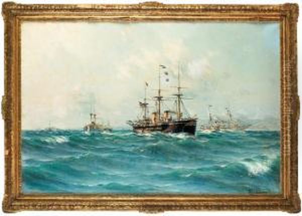 Eskader Ur Kejserliga Tyska Marinen Oil Painting by Af Herman Sillen