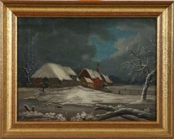 Vinterlandskap Med Skridskoakare, Signerad Och Daterad 1827 Oil Painting by James Sillett