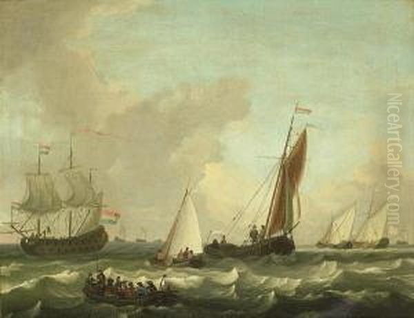 Dutch Shipping In Choppy Seas Oil Painting by Adam Silo