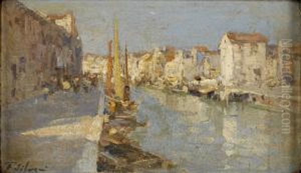 Venezianische Kanalszene. Oil Painting by Ferdinando Silvani