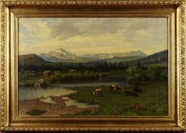 Sommarlandskapmed Betande Kor Oil Painting by Jacob Johan Silven