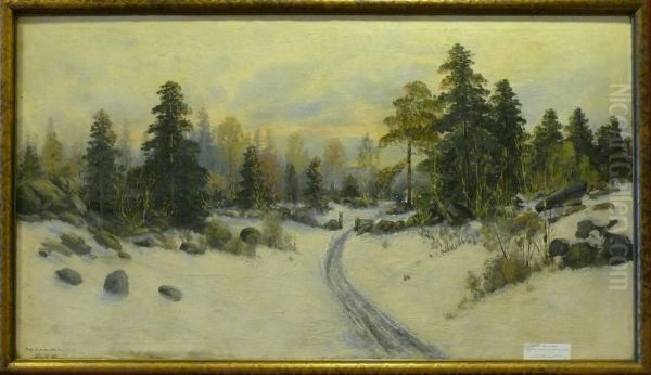 Vinterlandskap. Oil Painting by Sigvard Simensen