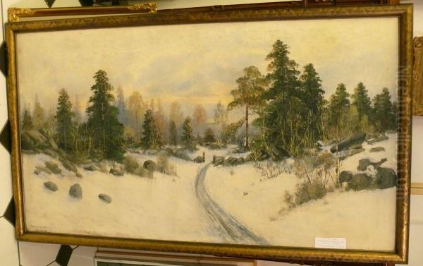 Vinterlandskap. Oil Painting by Sigvard Simensen