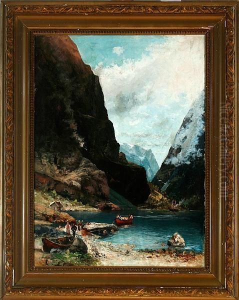 Norwegian Inlet Scenery. Signed Sigv. Simensen Oil Painting by Sigvard Simensen