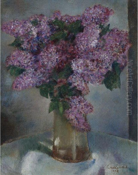 Bouquet Of Lilacs Oil Painting by Simkha Simkhovitch