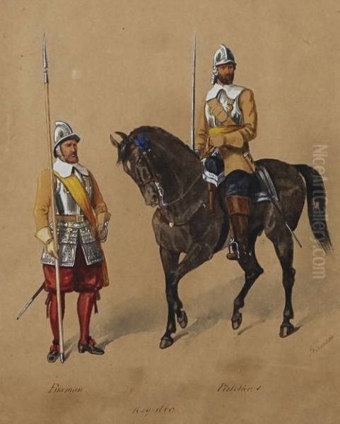 Pikeman And Pistolier Oil Painting by Richard Simkin