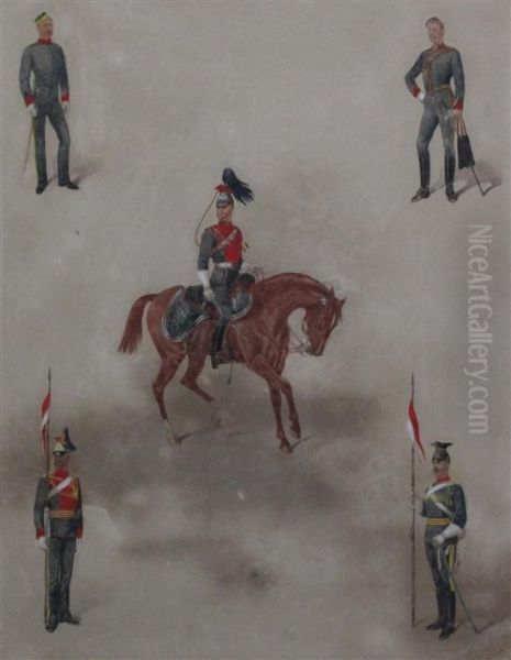 Study Of Five Lancers Oil Painting by Richard Simkin