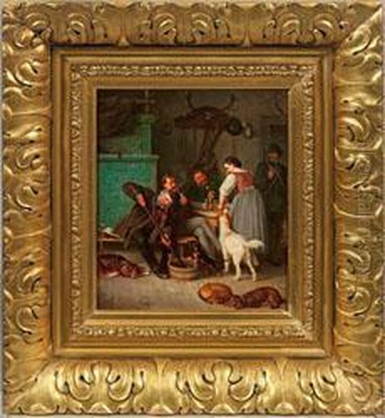 Jagdgesellschaft Ineiner Oberbayerischen Gastwirtschaft Oil Painting by Wilhelm Simmler