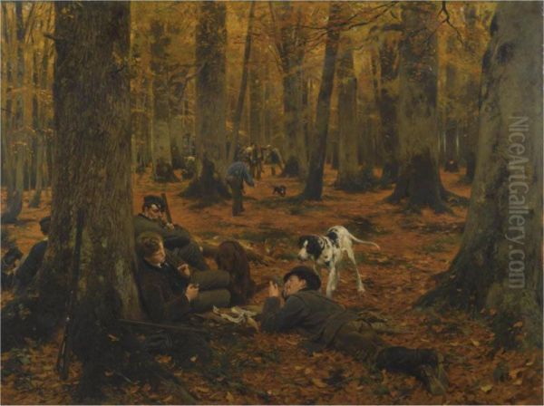 Rast Auf Der Jagd (hunters At Rest) Oil Painting by Wilhelm Simmler