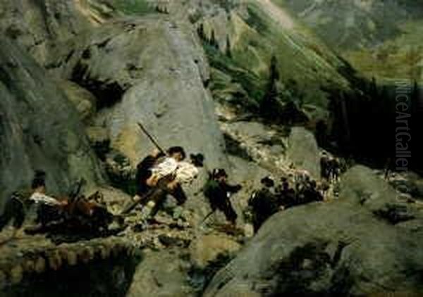 Nach Der Hirschjagd Im Hochgebirge. Oil Painting by Wilhelm Simmler