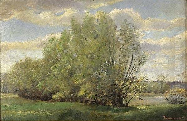 Impressionisticlandscape With Trees At The Edge Of The Concord River Oil Painting by Edward Emerson Simmons