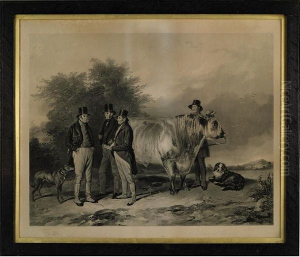 John Charles, 3rd Earl Spencer And Associates, With A Prize Bull,at Wiseton Oil Painting by William Henry Simmons