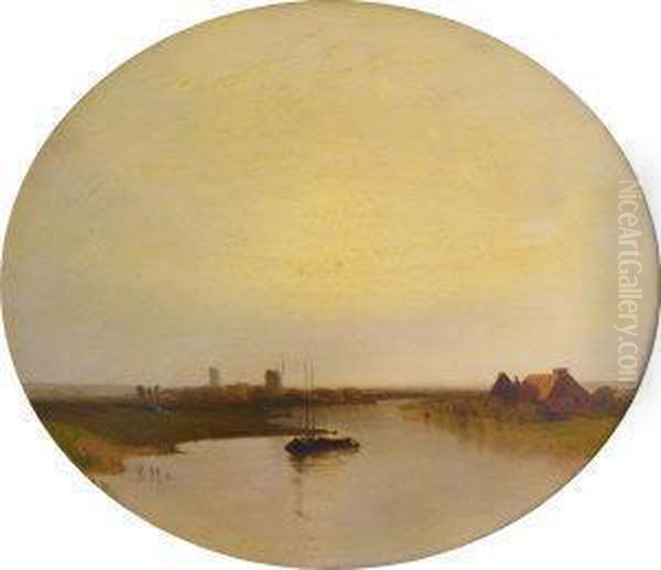 Continental Landscape With River Oil Painting by Charles Simms