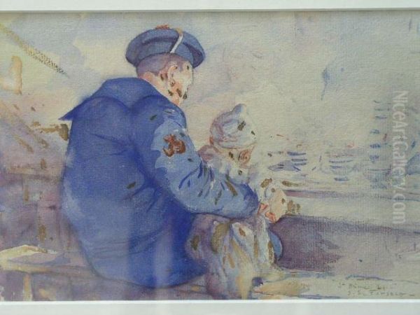 Marin Et Enfant. Oil Painting by Gaston Simoes De Fonseca