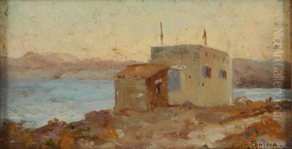 Fortin En Bord De Mer Oil Painting by Gaston Simoes De Fonseca