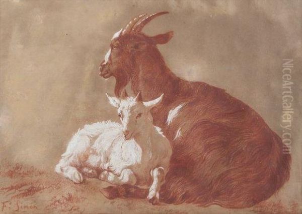 Chevre Et Son Chevreau Oil Painting by Francois Simon