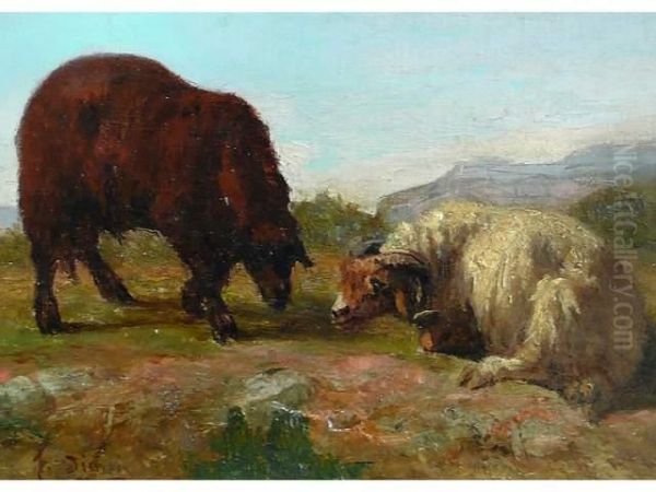 Le Combat De Mouflons Oil Painting by Francois Simon