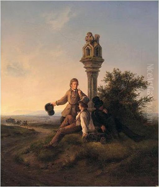 Rastende Wanderer (resting Travellers) Oil Painting by Friedrich Simon