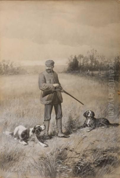 Hunter With Setters Oil Painting by Hermann Gustave Simon