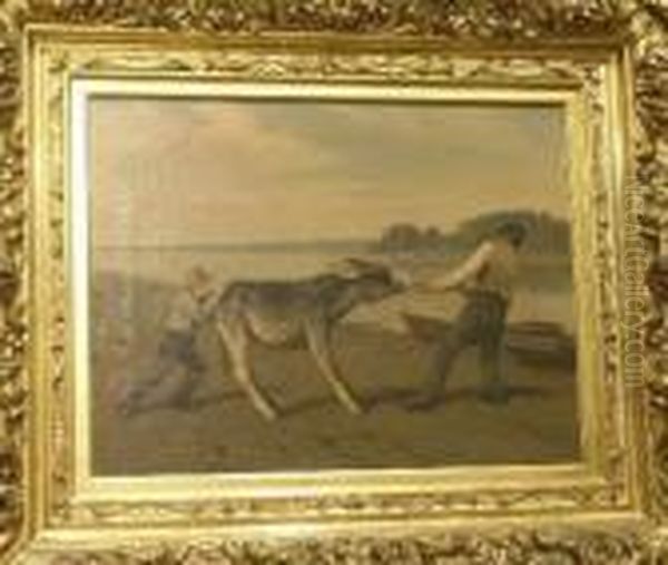 Stubborn Mule Oil Painting by Hermann Gustave Simon