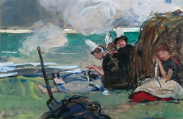 Bretonnes En Bord De Plage Oil Painting by Lucien Simon