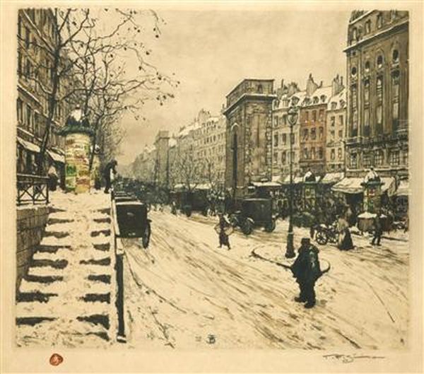 A Parisian Boulevard Oil Painting by Tavik Frantisek Simon