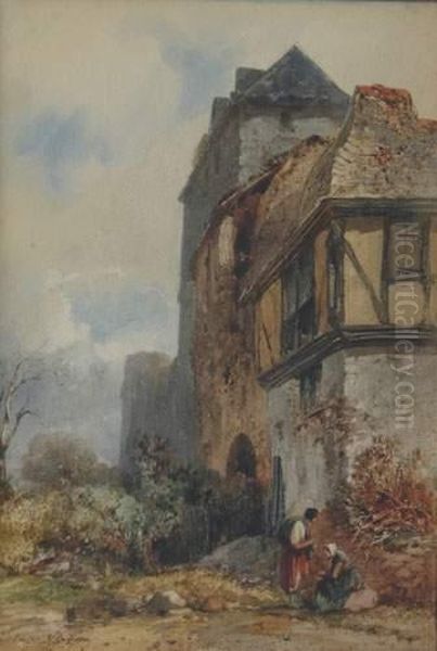 Vue D'un Hameau
 Aquarelle. Oil Painting by Gustave Adolphe Simonau