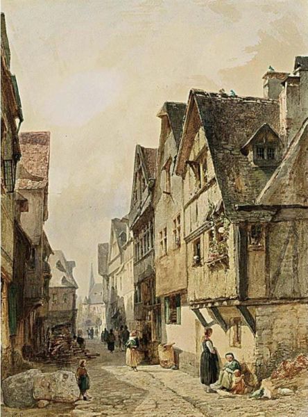 A Town View Oil Painting by Gustave Adolphe Simonau