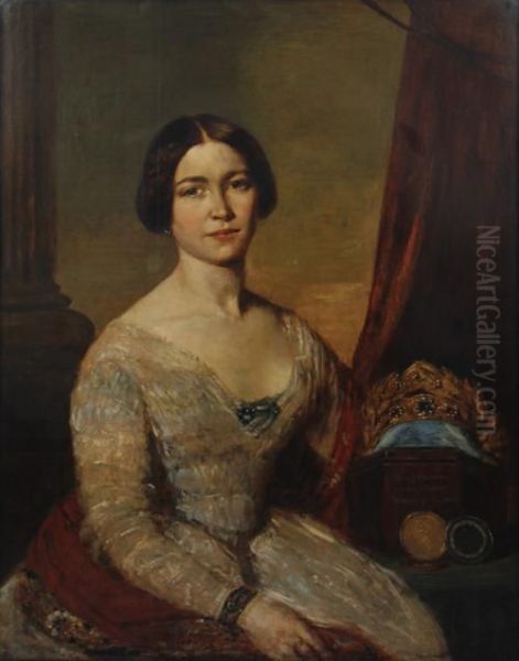 Portrait Of The Famous 19th Century Ballerina Fanny Cerrito Oil Painting by F. Simoneau