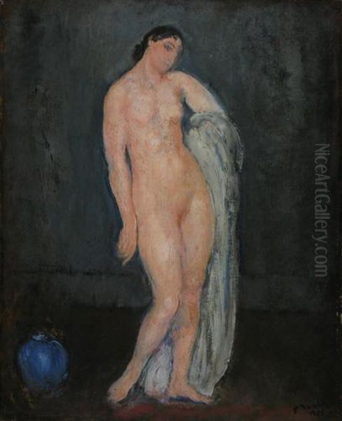 Nud Cu Vas Albastru Oil Painting by Mihai Simonidi