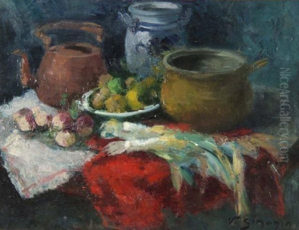 Still Life Of Vegetables And Pots Oil Painting by Victor Simonin