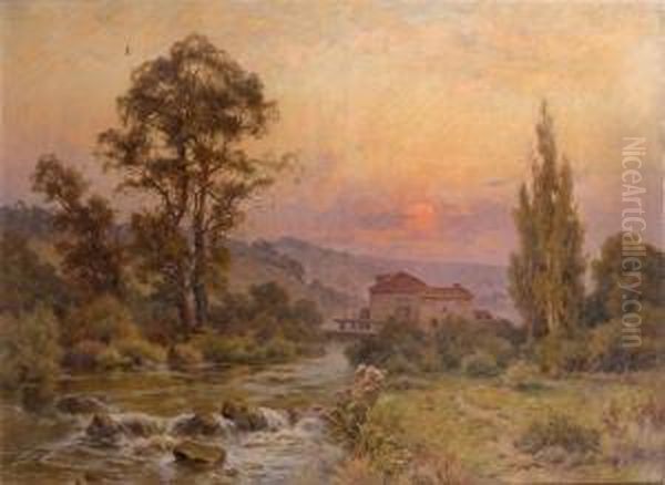 Paysage De Riviere Au Soleil Couchant Oil Painting by Lucien Simonnet