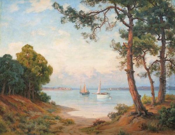 Soleil Couchant Sur La Baie D'arcachon Oil Painting by Lucien Simonnet