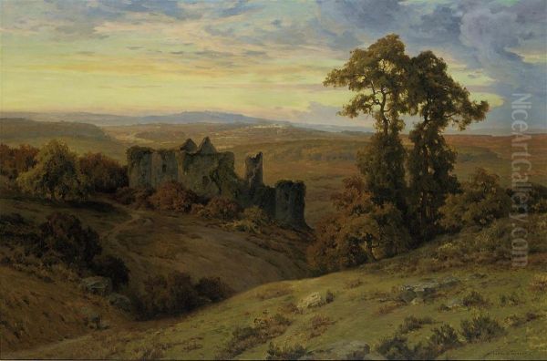 A Castle Ruin At Dusk Oil Painting by Lucien Simonnet