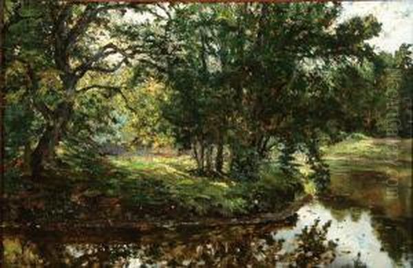 Summer Wooded Landscape With Stream Oil Painting by Jan Frans Simons