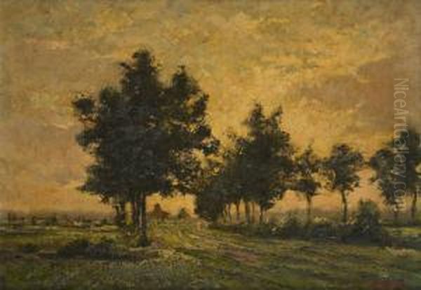 Coucher De Soleil Dansl'allee Oil Painting by Jan Frans Simons