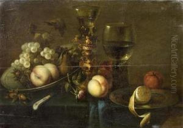 Still Life With Fruits, Rummer And Goblet Oil Painting by Michiel Simons