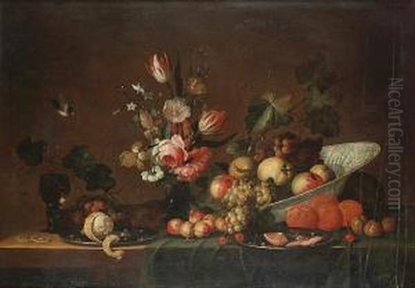 Apples And Grapes In A Oil Painting by Pseudo Simons