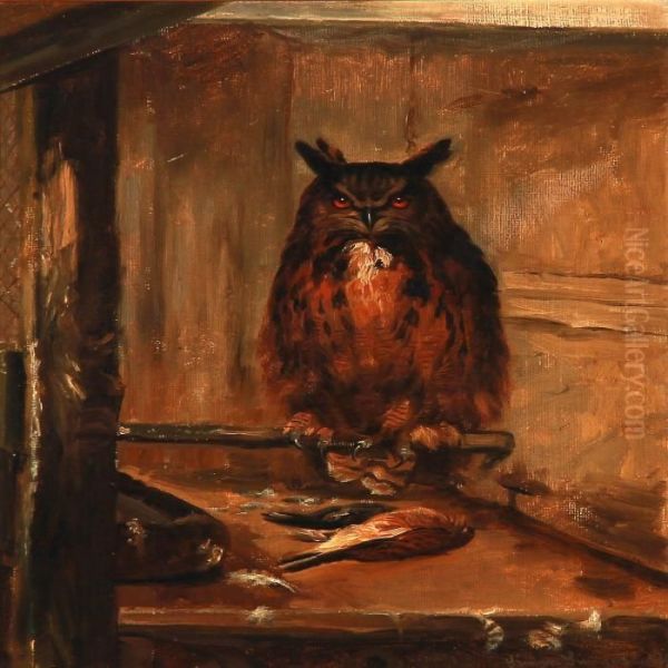 An Owl On A Stick Oil Painting by Simon Simonson