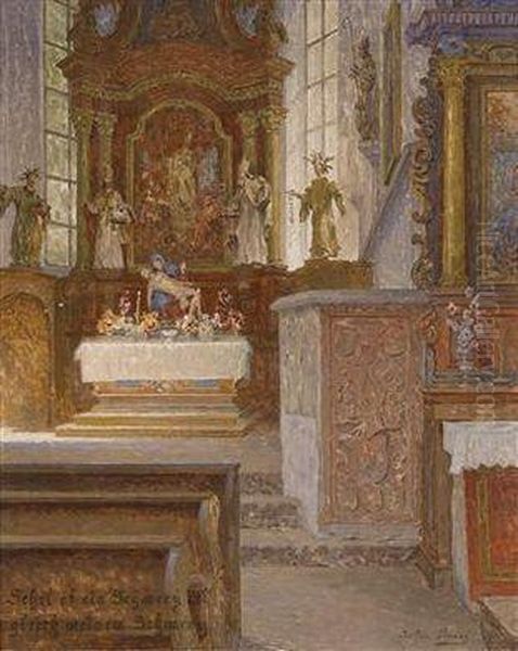 View Of The Altar Of St. Nikolaus In Bad Gastein Oil Painting by Stefan Simony