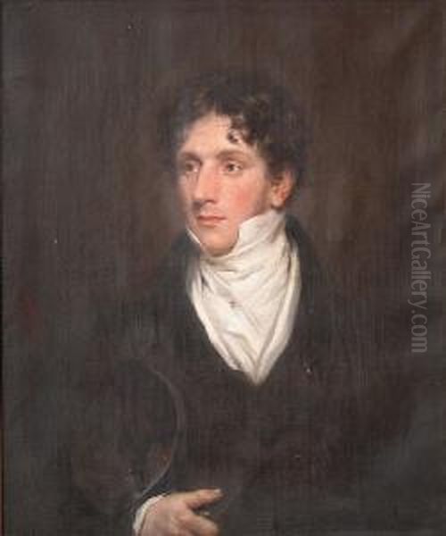 A Portrait Of George Thomas Palmer At The Age Of 21, Half-length Holding A Mortar Board Oil Painting by John Simpson