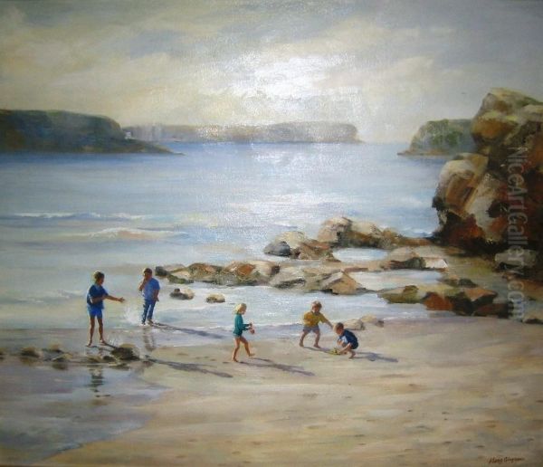 Friends At The Beach Oil Painting by Mary Goudie Simpson