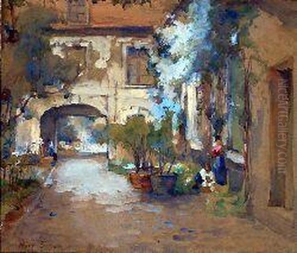 In The Courtyard Oil Painting by Mary Goudie Simpson