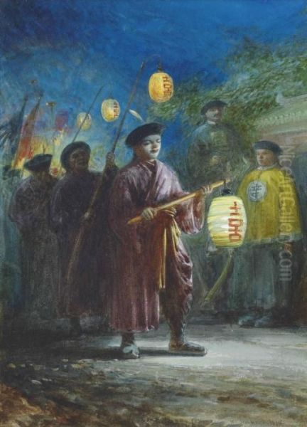 Group Of Figures At The Marriage Of The Emperor Of China, Peking Oil Painting by William Simpson