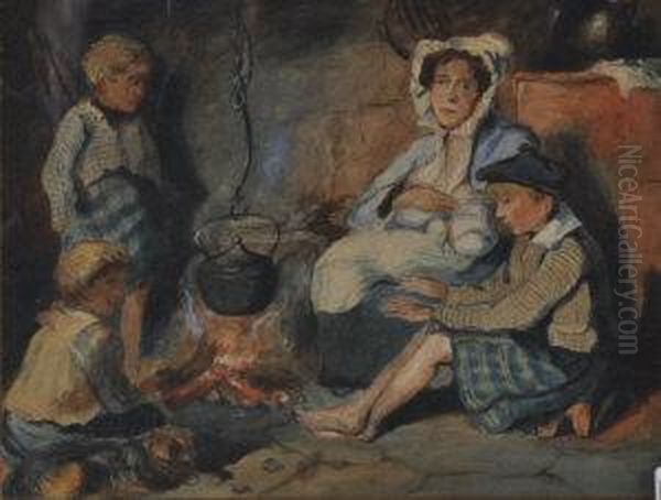 Family At The Fireside Oil Painting by William Simson