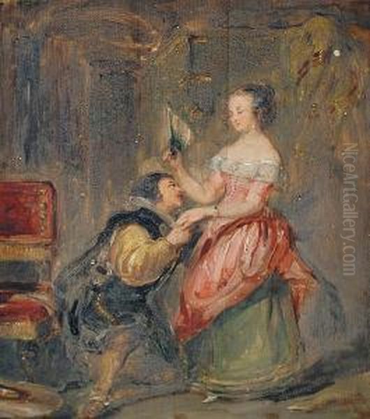 Gil Blas Courting A Lady Oil Painting by William Simson