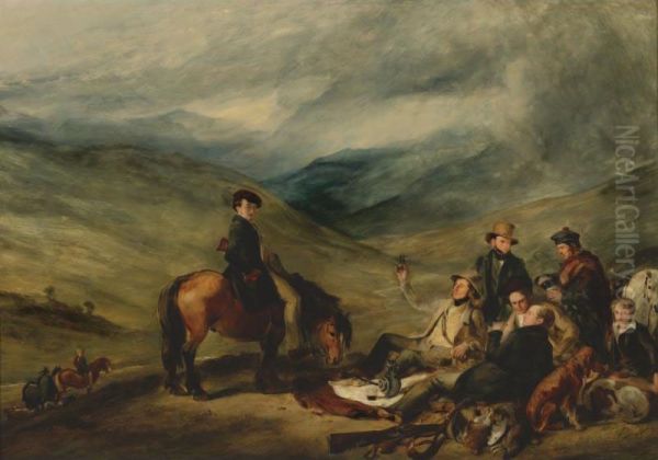 A Shooting Party Regaling- A Scene In The Moors Oil Painting by William Simson